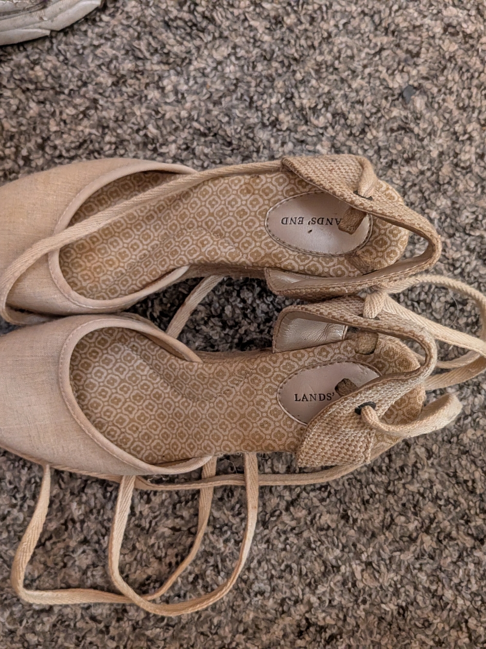 Lands' End Natural Beige Tie-Back Espadrille Flats